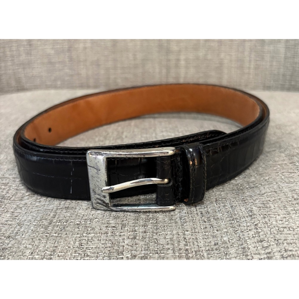 Trafalgar Men's 38 Black Embossed Italian Calfskin Leather Belt